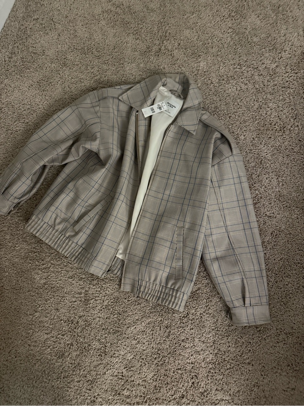 Plaid Bomber Jacket - Light Gray